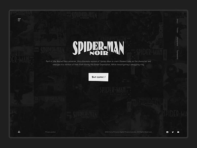 Spiderman noir Landing page book comic dark design minimal noise paper spiderman spiderman noir ui ui ux web