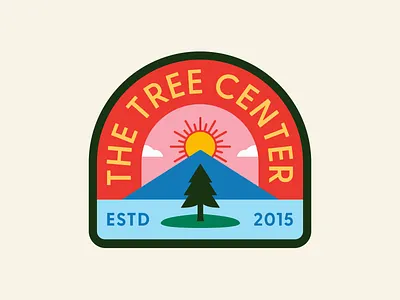 The Tree Center Badge pt.I badge cloud design flat icon illustration island lake landscape logo mountain nature park patch pond river sun tree typography vector