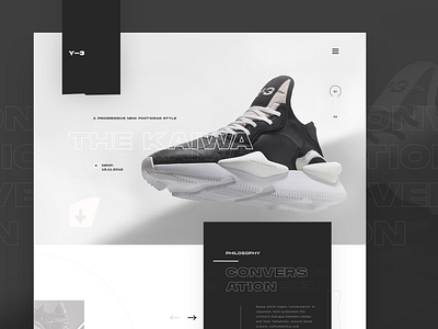 Y-3 KAIWA shop redesign - hero adidas black ecommerce kaiwa redesign shop sketch sneakerhead sneakers typogaphy y 3