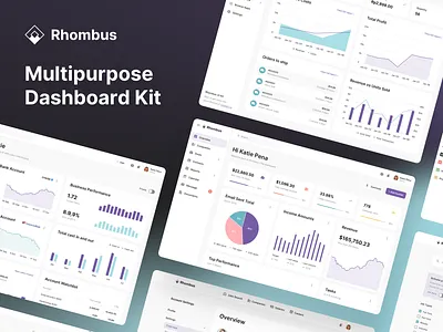 Rhombus Dashboard UI Kit admin panel apps chart crm dashboard fintech graphic kit multipurpose onboarding point of sales responsive social media statistics styleguide template theme ui web app web design