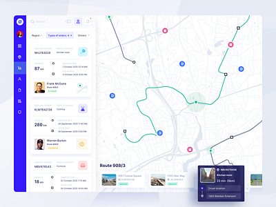 Shipping Service cargo dashboard delivery desktop filters location location tracker logistics map navigation orders product route service shipping tracking transport ui web web design