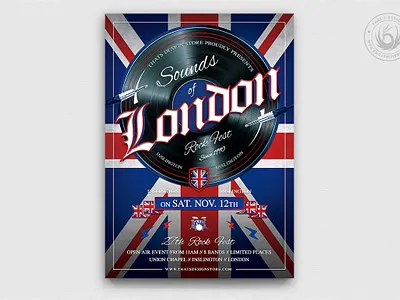 Sounds of London Flyer Template concert design electro england english event fest festival flyer live london music pop poster punk rock sounds template united kingdom