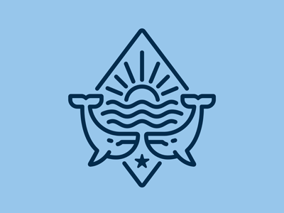 Two Whales Logo blue cachalot depth diving emblem fish harbor humpback linear logo mammal marine ocean sailing sea seafood surfing waves whale wildlife