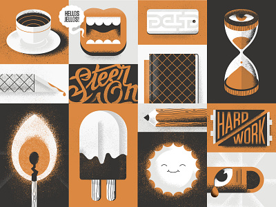 Hellsjells Personal Branding Grid Illustration branding coffee creator designer finger flag hard work hellsjells ice cream illustrator motivational passion personal presonal steer on sunshine textured time work