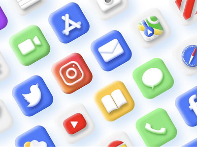 iOS 14 custom icons 2d 3d app clean custom design facebook facetime gradient graphic icons instagram interface ios mail maps twitter ui vector widgets