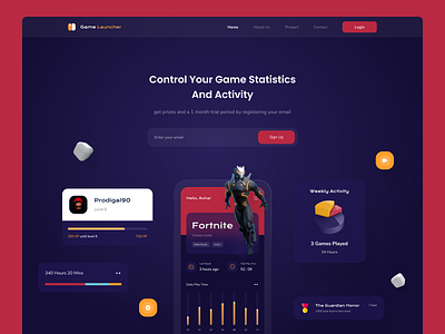 Game Launcher Landing Page 🎮 clean controls dark darkweb design game game dashboard game launcher gamer gaming landing landing page landing page design landingpage launcher modern red statistics website yellow