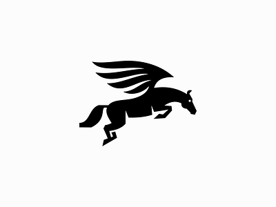 Pegasus Logo black branding design equine freedom geometric horse icon identity illustration jumping logo mark mythical pegasus premium stallion symbol vector wings