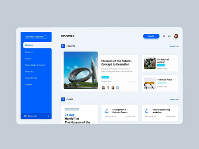 Internal Community Dashboard alumni cards clean ui collaboration community dashboard dubai designer internet interns internship museum portal ui ux