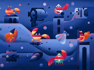 Book endpaper book character city crab endpaper fish flat illustration plant sea vector
