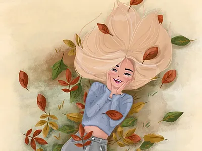 Happy woman autumn postcards cartoon characters cartoon girl character character design illustration postcards womans illustration