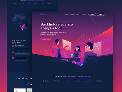 Tabtimize - Backlink relevance analysis tool analysis analytic backlink design flat illustration landing page ui ux vector