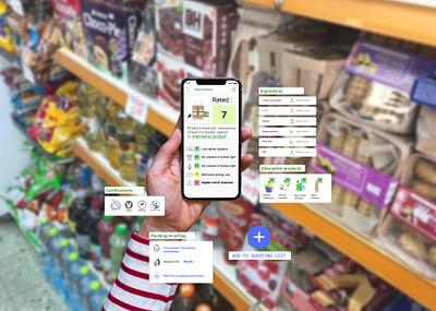 GREEN FOOTSTEPS Product scanning results app design ui ux
