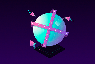 Isometric secured planet character design flat float fly geometrical gradient grid isometric isometry minimal paperplane planet search secure security shaceship ship space