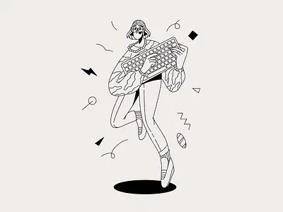 The Сode black and white black ink code gerl graphic diary illustration keyboard sketch thin line