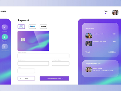 Credit Card Checkout Page 002 animation credit card checkout form creditcard creditcard checkout dailyui dailyui002 design e commerce easypay fintech glassmorphism klarna pay payment paypal purple turquoise ui ux
