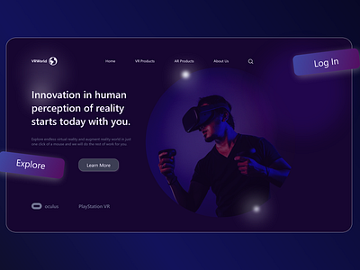 VRWorld Landing Page 3d animation app ar augmented branding design graphic design illustration logo motion graphics reality typography ui ux vector virtual vr