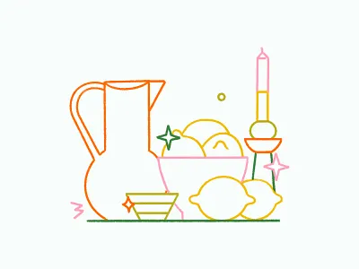 Still life candle illustration lemmon line illustration object product illustration spot illustration still life ui illustration water pitcher