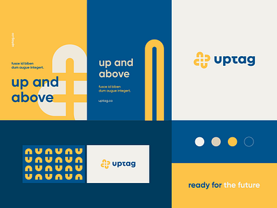 Uptag - Identity system abstract bold branding clever cool data finance fintech hashtag letter logo minimal monogram negative space stylish tag technology u vibrant young