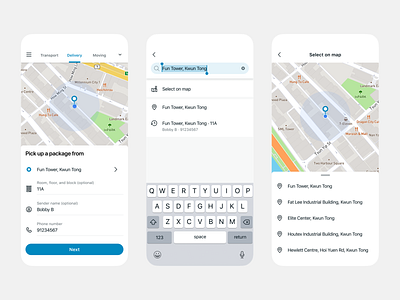 Simplified sender/recipient form address app clean delivery design flat form gps input interface location logistics map mobile search ui ux