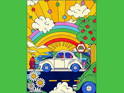 VW Beetle beetle colorful hippie illustration rainbow vector volkswagen vw