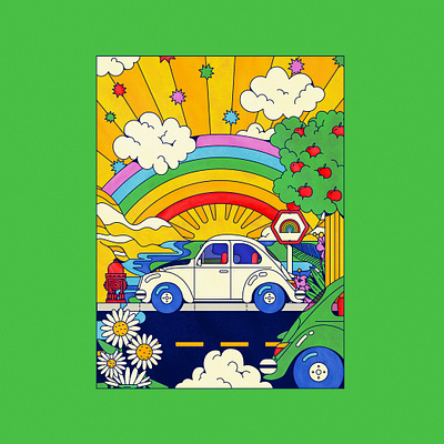 VW Beetle beetle colorful hippie illustration rainbow vector volkswagen vw