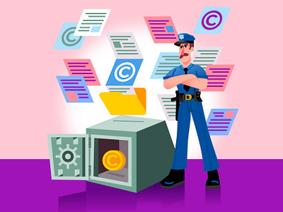 Intellectual Property 🔐👮 character character design characters coin copyright design dribbble flat graphic illustration ilustracion intellectual property officer police police brutality police officer policeman safe security vector