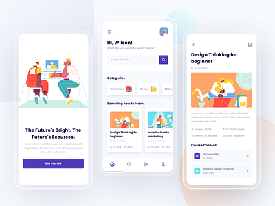 E-course mobile app app course courses design flat interface learning learning app learning platform minimal product design ui ux web