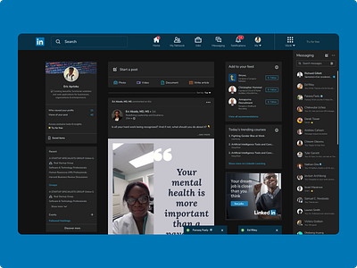 LinkedIn Dark Mode Concept branding dark mode dark ui desktop linkedin social network ui uiux web design website concept