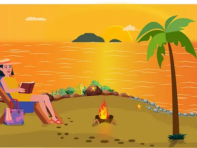 Lady relaxing on a beach Sunset Ambience beach beach party character design illustration speedart