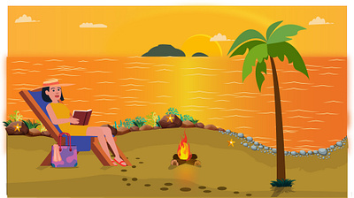 Lady relaxing on a beach Sunset Ambience beach beach party character design illustration speedart