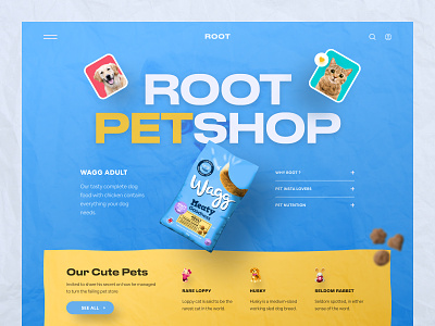 Root Pet Shop cat cat food header header design header ui landing page pet pet shop pet store product design ui ui design uiux design visual design web webdesign website design