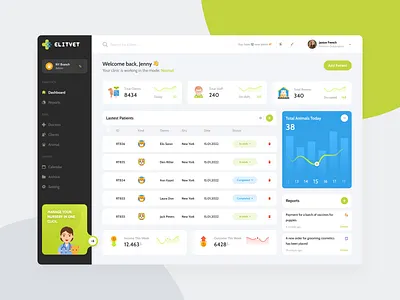 Veterinary Clinic Dashboard animal animals cats clinic dashboard dashboard design dogs hospital mobile adaptation mobile app mobile app clinic product design ui ux veterinary clinic dashboard