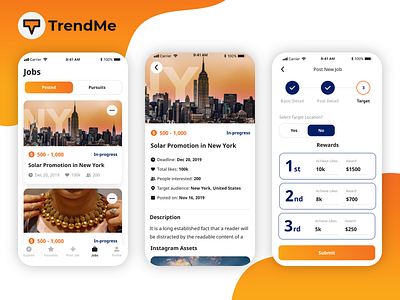 TrendMe - Marketplace for Influencers job application job board job listing logodesign marketplace mobile app mobile app design mobileappdesign ui ux ui designs uidesign uiux