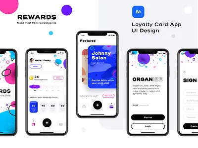 Rewards app version 2 (Project live on Behance) app card app design create account dashboard design discount icon illustration illustrator ios login loyalty neel offers prakhar procreate sharma signup sketch figma xd ui