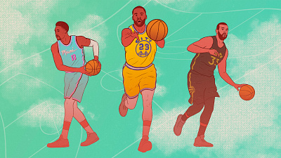 Passing Bigs ball basketball editorial illustration heat hoops illustration miami nba procreate raptors san francisco sports the ringer toronto warriors