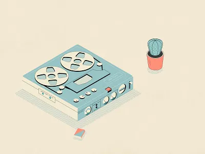 An isometric cactus and friends affinity affinitydesigner cactus halftones illustration ipadpro isometric illustration isometry tape recorder