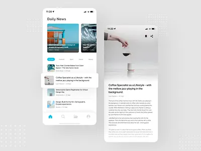 Article App Exploration - Daily UI #4 activity article clean concept dailyuichallenge dribbble app figma ios layout minimal ui ui design ux white whitespaces