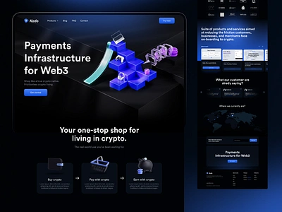 Kado - Landingpage 3d app blue crypto dark defi icons illustration kado landingpage madebyproperly minimal multichain payment properly ui visual web3 website