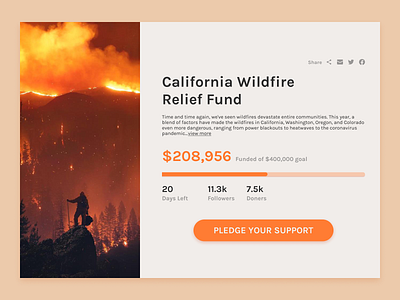 Daily UI #032 Crowdfunding Campaign Dribbble california crowdfunding dailyui design fundraising social tracking ui ui design ux ux design web design wildfire