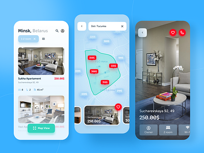 Real Estate App 2020 2020 trend android app application blue house ios map mobile app real estate rent rental app ui ui design uidesign uiux ux ux design uxdesign