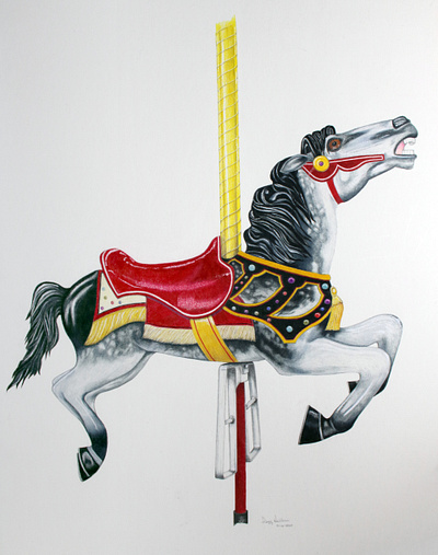 Tuscora Park Carousel Horse amusement park carousel carousel horse coloredpencil fourwindsgraphics hand drawn horse illustration rides summer