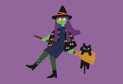 Green witch cat green halloween october purple spooky witch