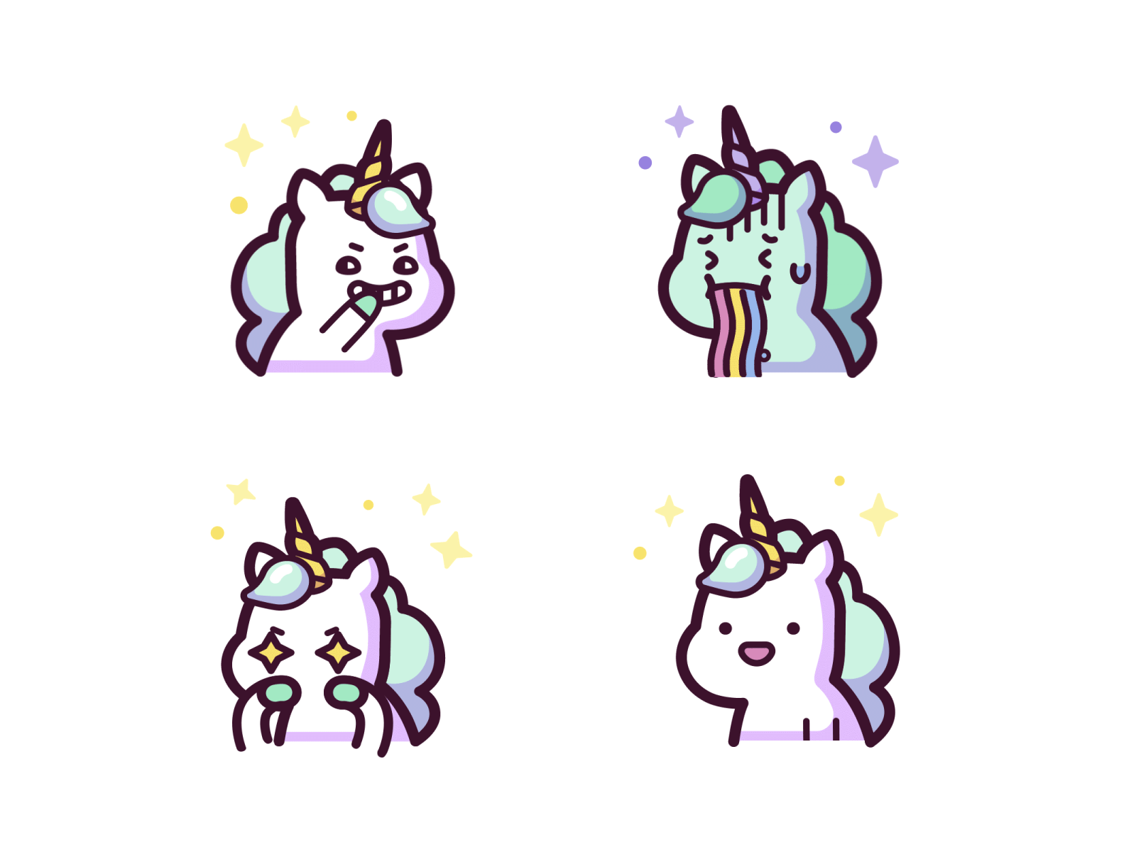 Unicorn Emotes Animation 2d animation character character animation comploting cute cute animal emotes emotes animation illustration motion motion design puking sneaky unicorn