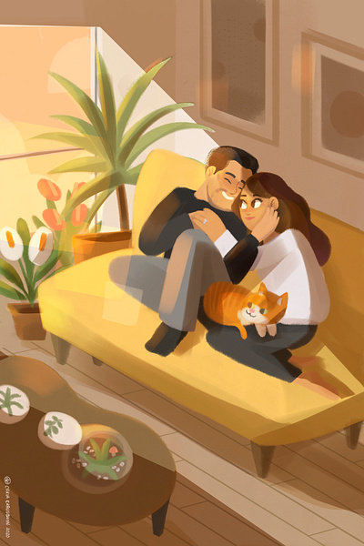 Victor y Ximena cat character design couple illustration light