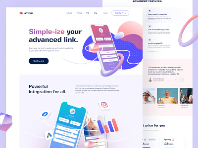 Anylink - Bio Link Manager Landing Page clean design desktop gradient landing page link minimal mockup ui webdesign website