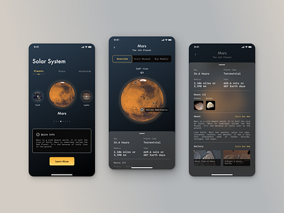 Space App detail page home screen homepage ios app design mobile application mobile design mobile ui planet space ui ui design ui ux uiux ux design