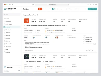 Everyone’s Task- Construction Management (SaaS web app) admin app design clean design complex web app employee works expanded view experience filter interface minimal overdue task saas app saas design sidebar software design task management task progress web app work details