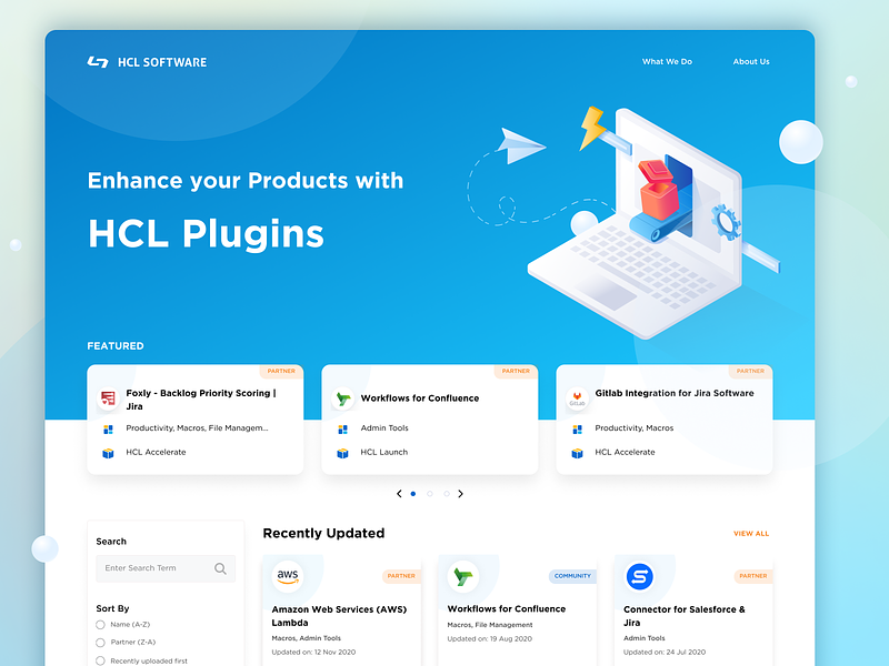 Experience enhancing plugins for HCL Products - HCL Plugins Site fortune 500 hcl iconography icons illustrations marketplace plugins technology ui user experience user interface ux