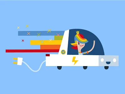 PJP electric car car cartoon character childrensbook colors ecology electric electric car flat illustration rainbow vector