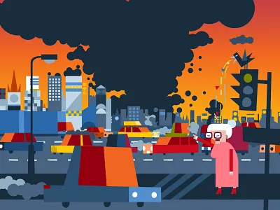 PJP street cartoon character childrensbook ecology illustration pollution traffic traffic light urban vector